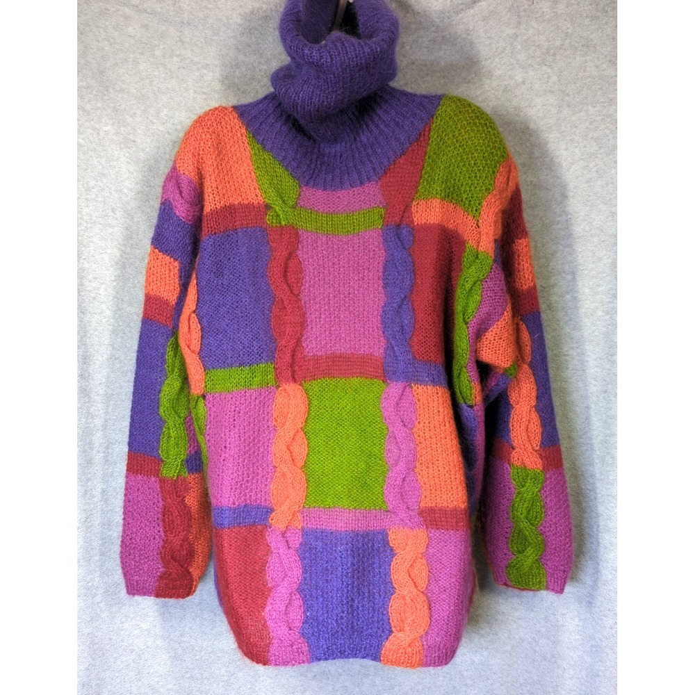 Vtg 80's Mohair Wool Sweater M Pullover Bold Colors Oversized Hong Kong On Trend